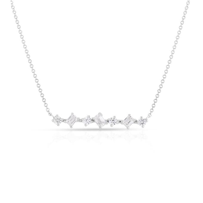 Zig Zag Bar Necklace with Round and Emerald Cut Diamonds 0