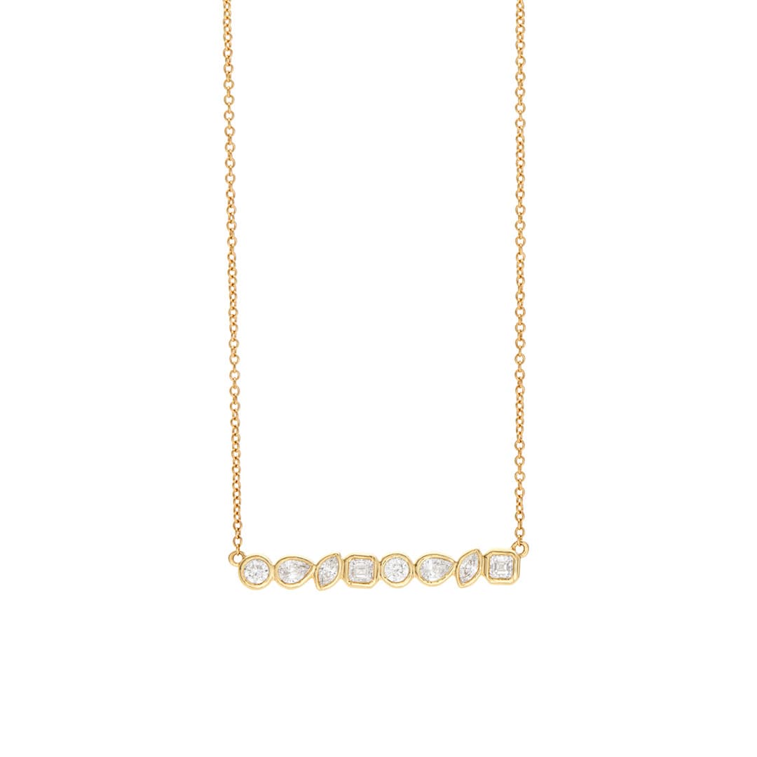 Mixed Shape Diamond Bar Pendant Necklace