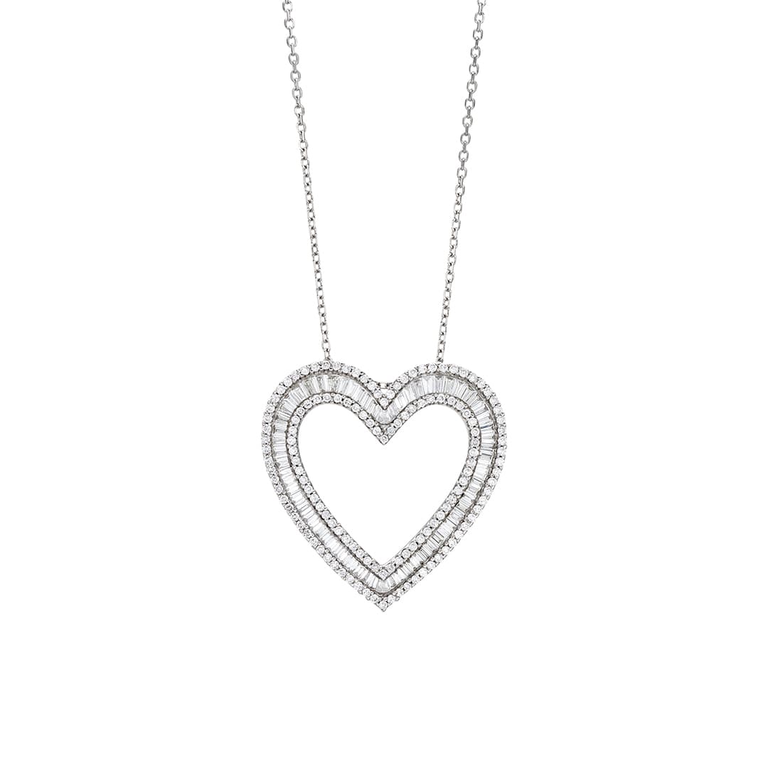 Heart Necklace with Round and Baguette Diamonds