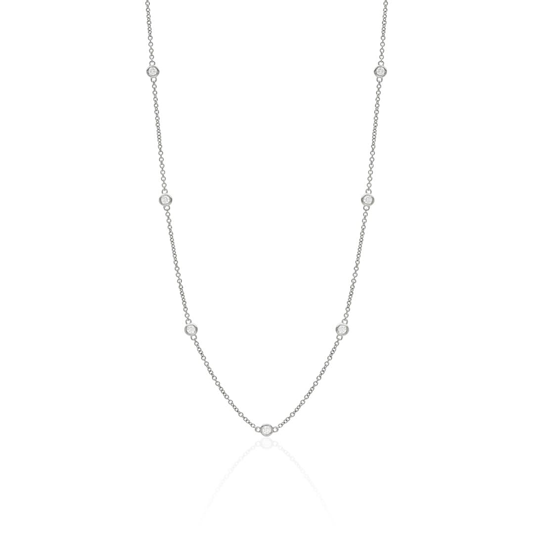 White Gold Station Diamond Bezel Necklace 0