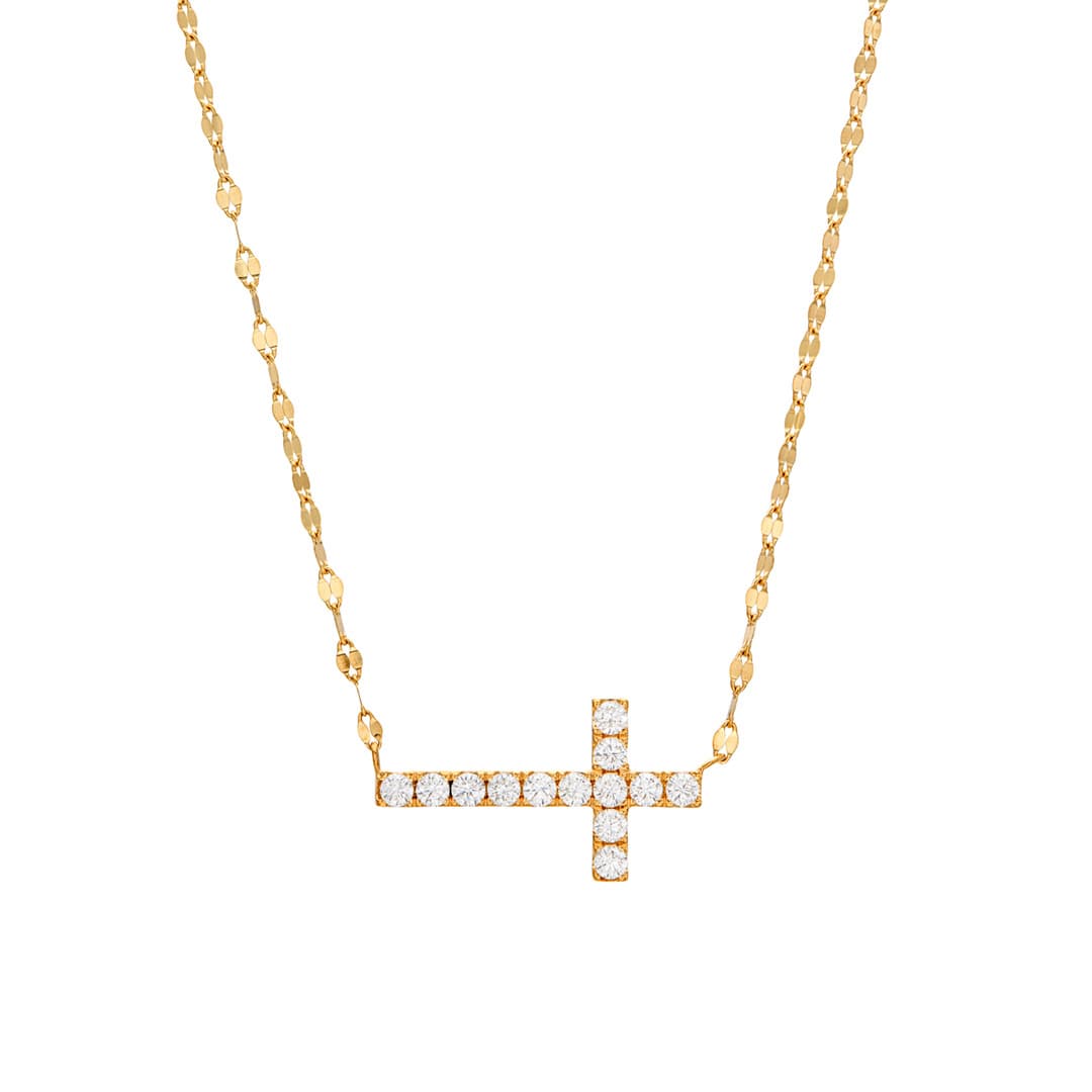 Diamond Sideways Cross Necklace with Fancy Link Chain 0