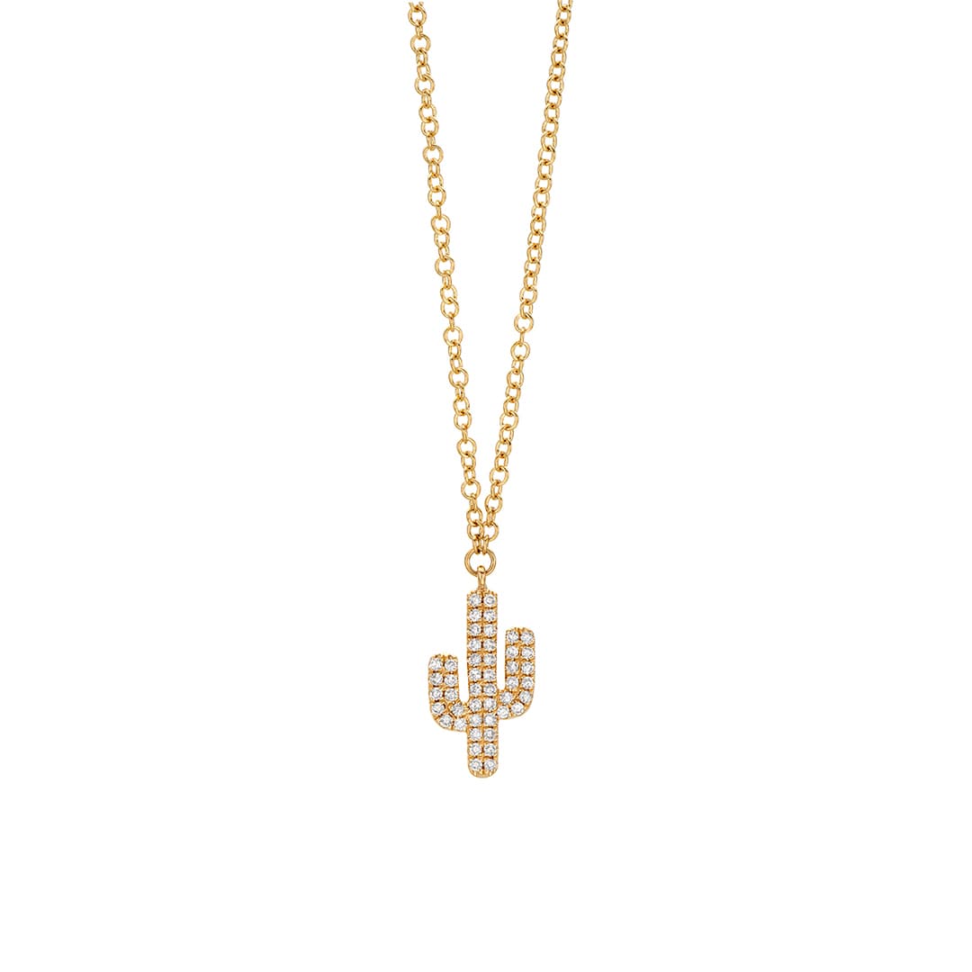 Cactus Pendant Necklace with Pave Diamonds