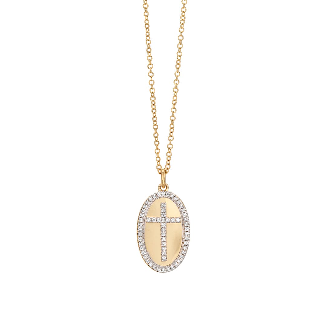 Oval Cross Diamond Pendant Necklace