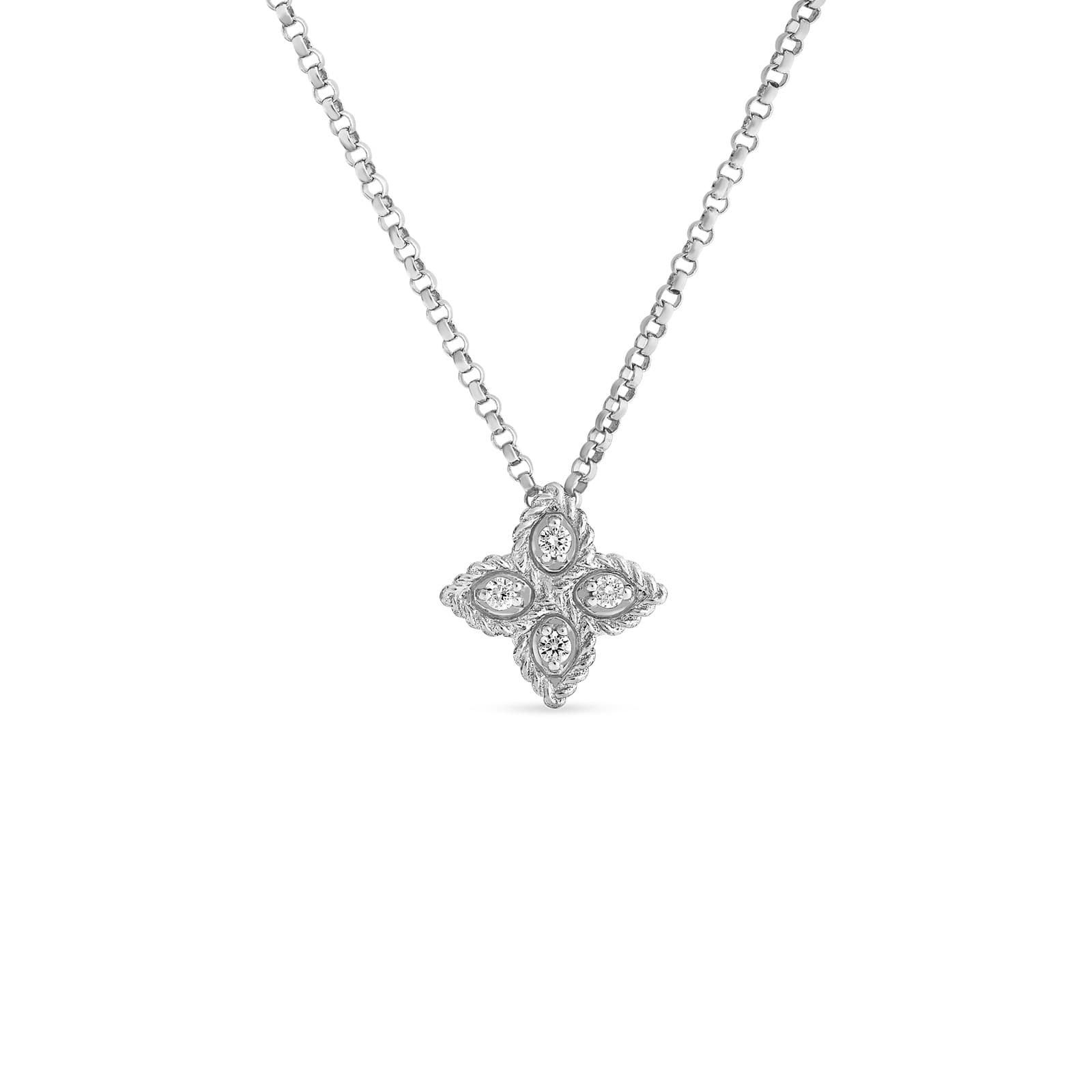 Roberto Coin Princess Flower Small Diamond Pendant Necklace in White Gold 0