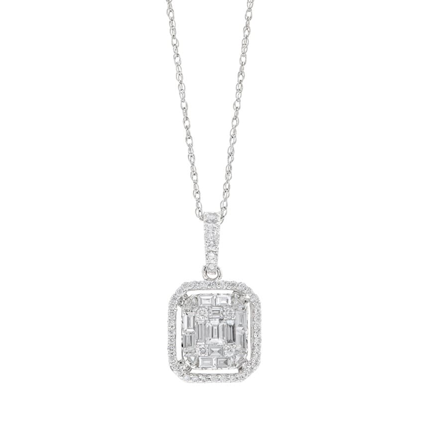 White Gold 0.96 CTW Diamond Cluster Pendant Necklace 0