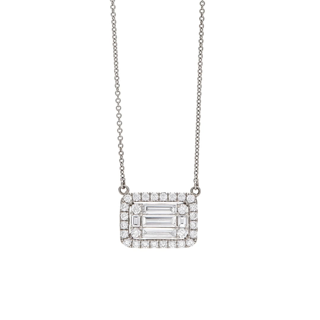 Rectangular Diamond Pendant Necklace 0