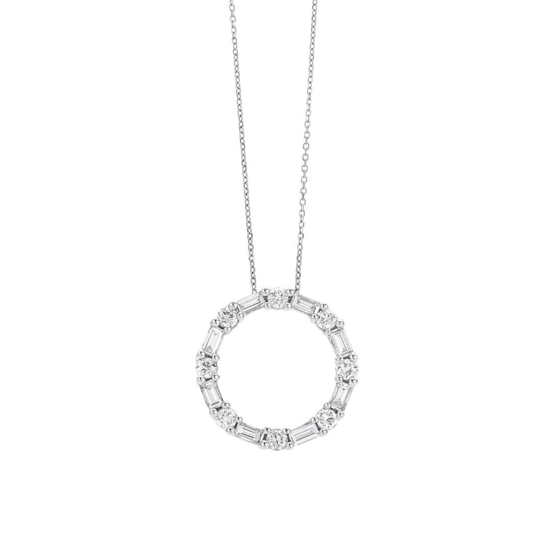 1.66 CTW Baguette Diamond Open Circle Pendant Necklace