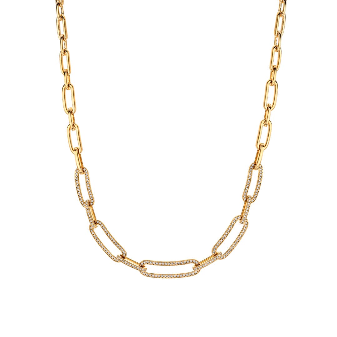 Graduated Diamond Link Yellow Gold Necklace