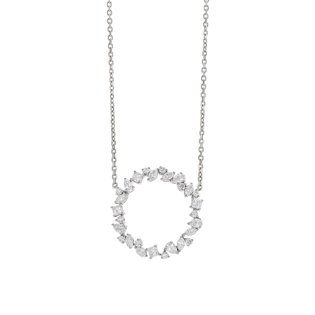 Mixed Shape Diamond Open Circle Necklace