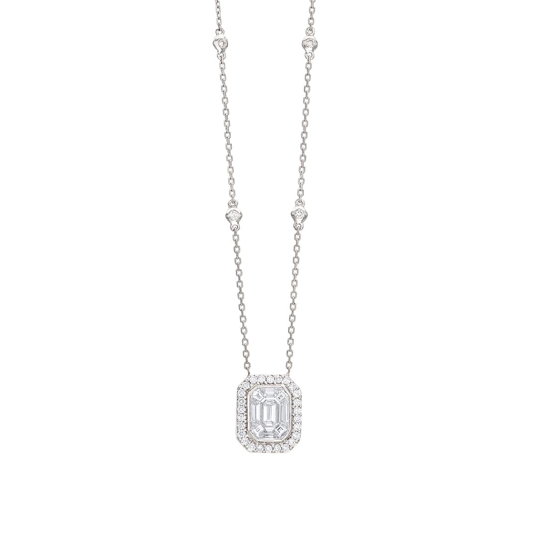 Octagonal Pendant Halo Diamond Necklace