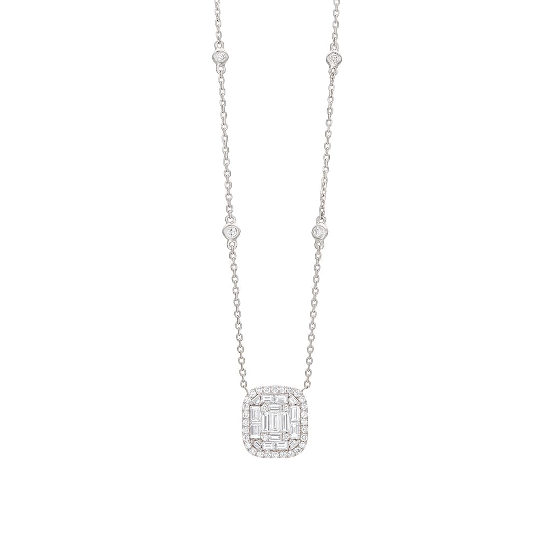 Cushion Shaped Halo Diamond Pendant Necklace 0