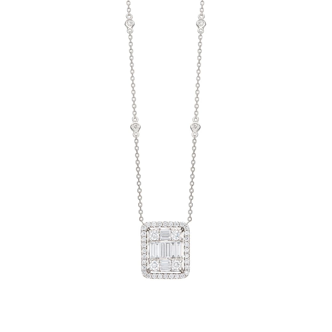 Rectangular Pendant Halo Diamond Necklace 0