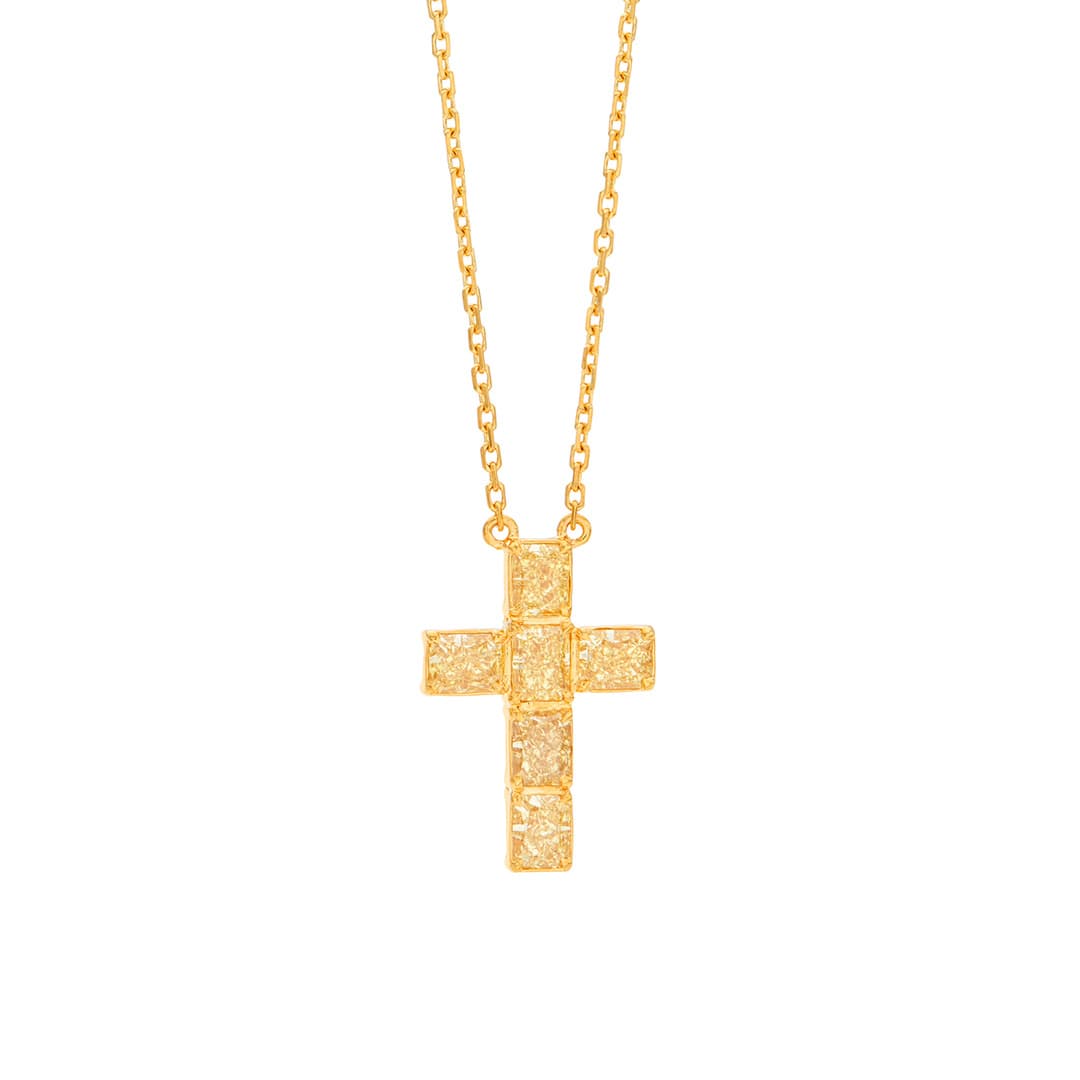 Fancy Yellow Diamond Cross Necklace