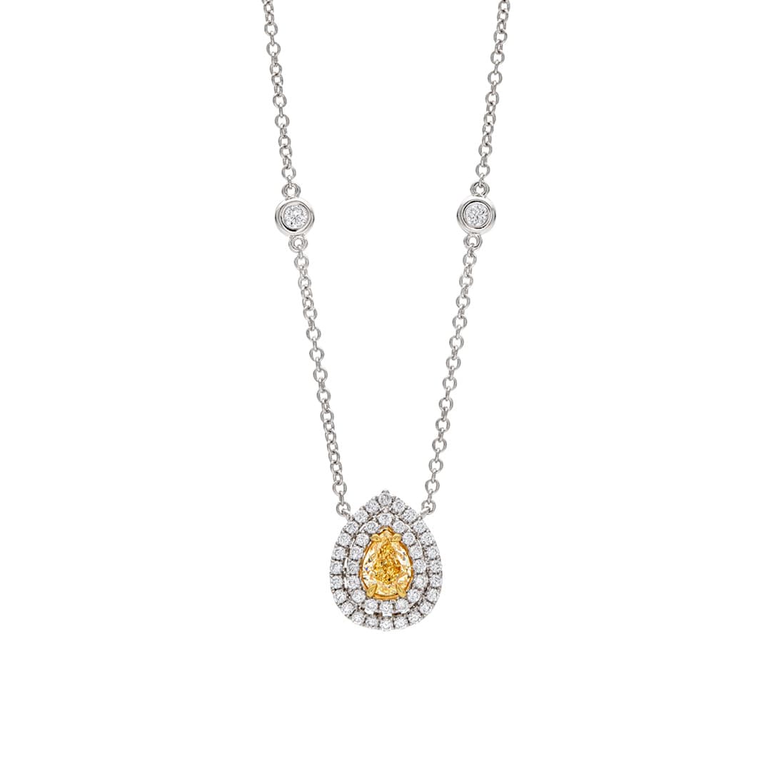 One Carat Fancy Yellow Pear Shaped Diamond Pendant Necklace 0