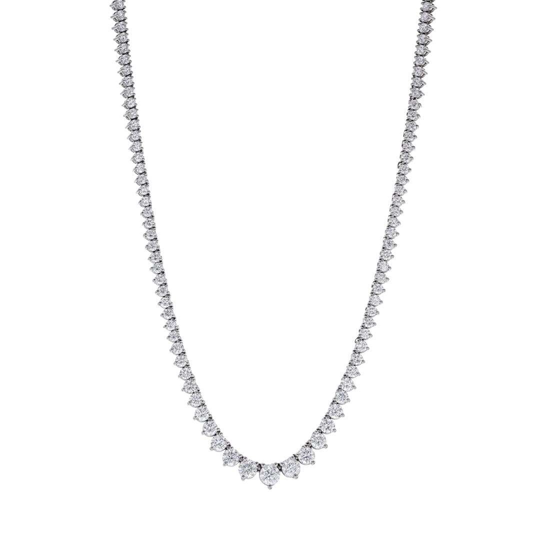 10 Carat White Gold Round Diamond Riviera Necklace 0