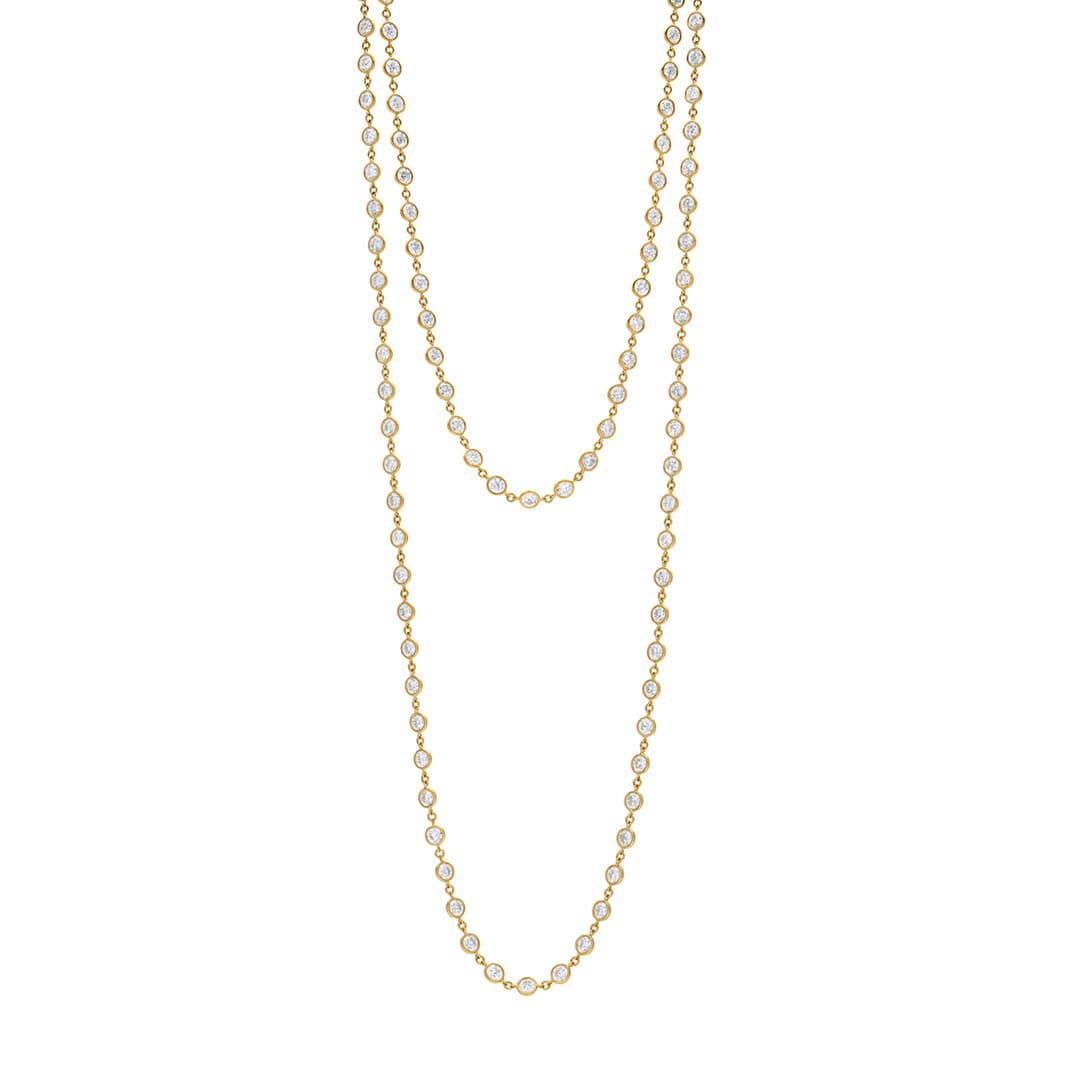 Yellow Gold Extra Long Bezel Diamond Chain Necklace 0