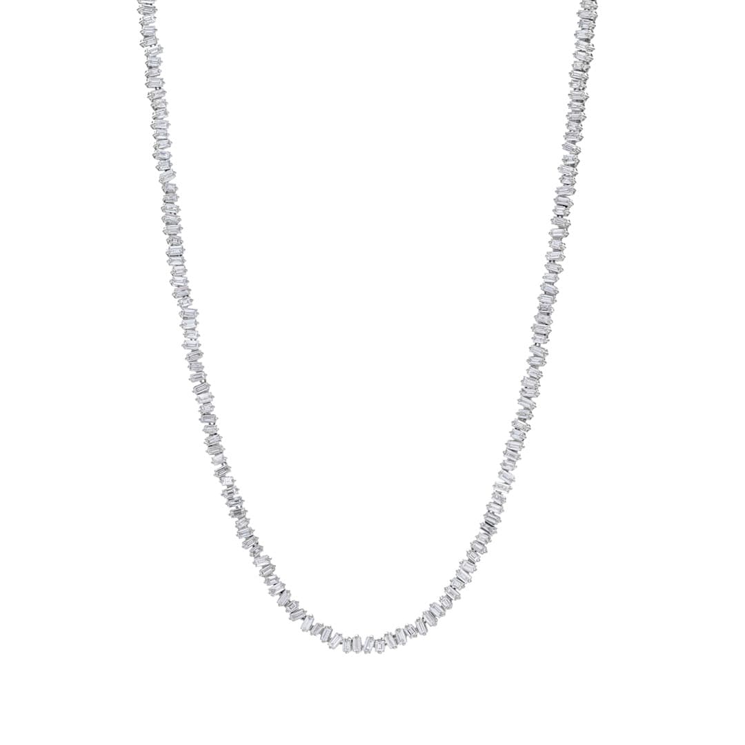 7.30 CTW Baguette Cut Diamond Tennis Statement Necklace in 18K White Gold