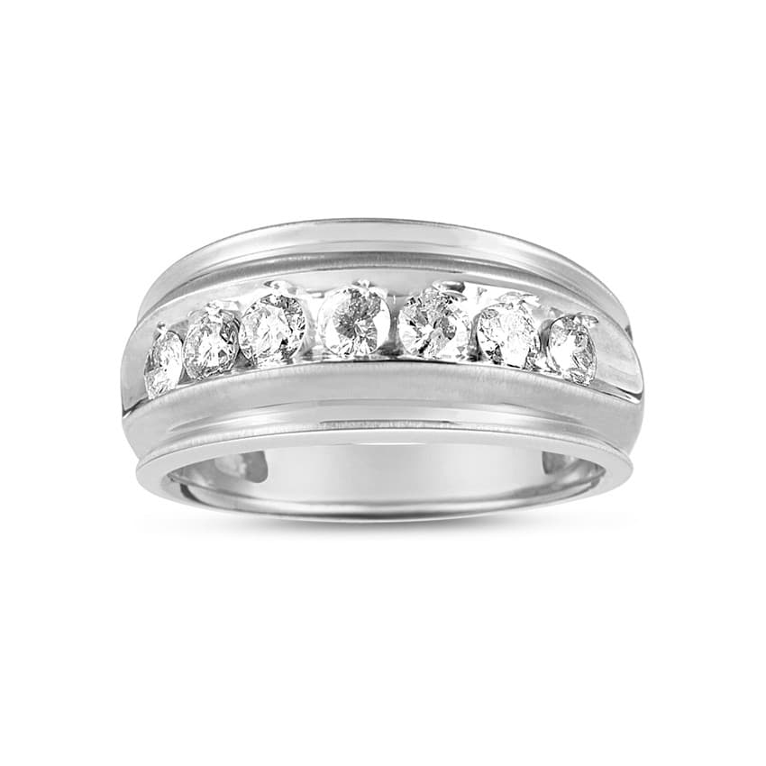 Men's Seven Diamond Half Carat White Gold Wedding Band