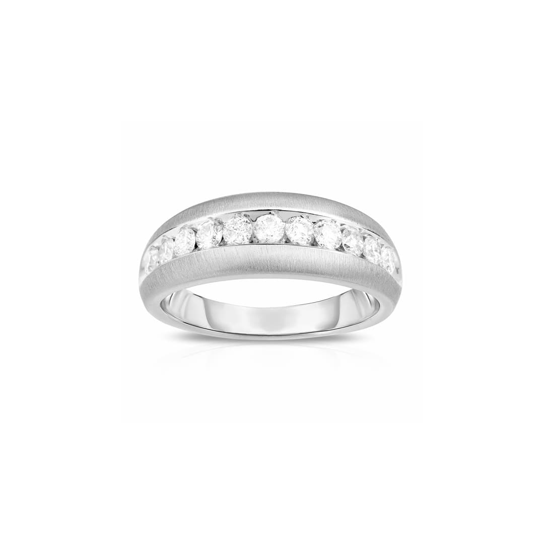 Men's Satin Finish Diamond Wedding Band in White Gold 0