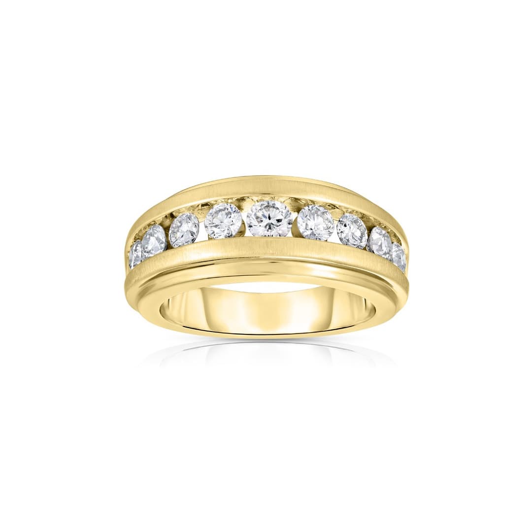 Men's Satin Finish Diamond Wedding Band in Yellow Gold 0