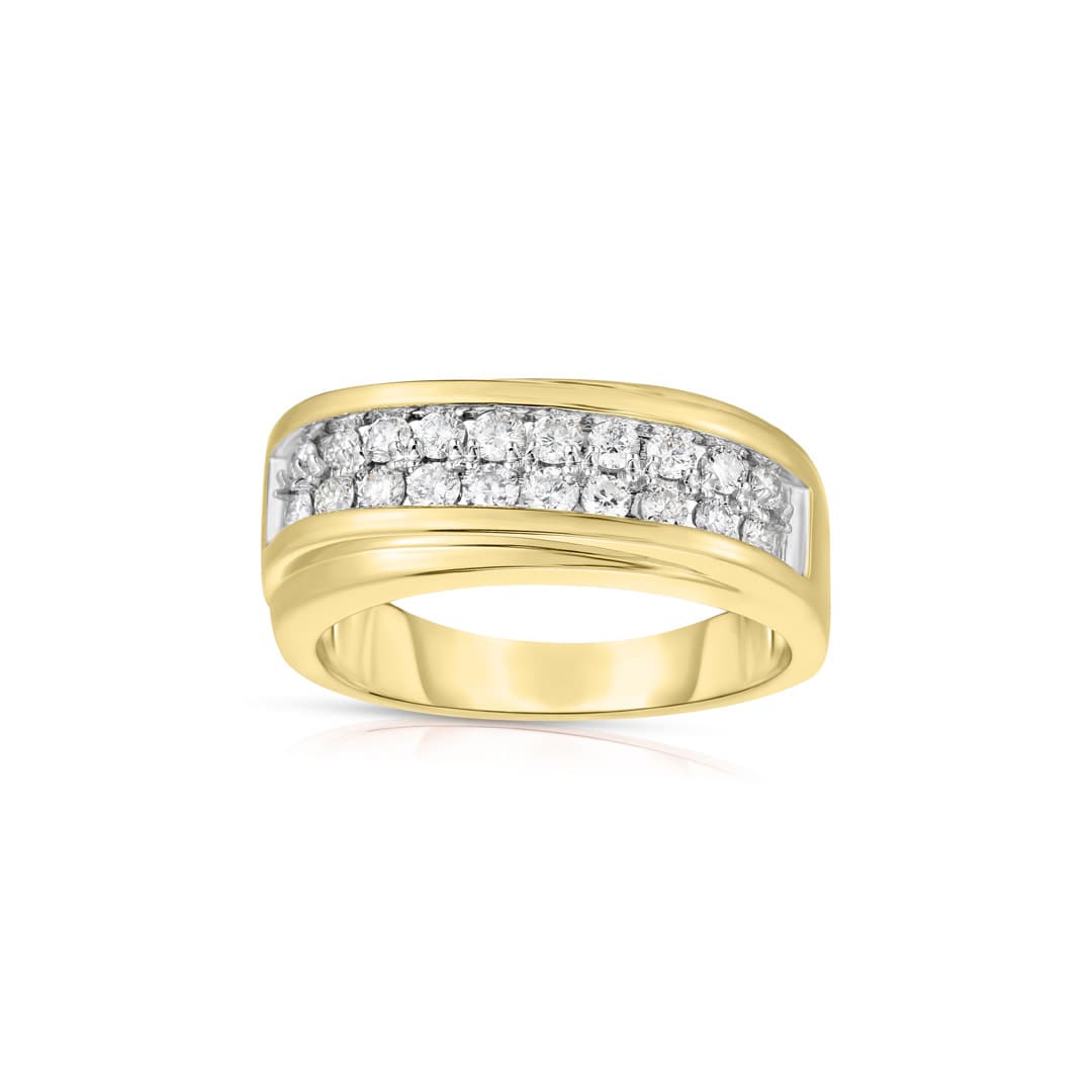 Men's Two Row Diamond Yellow Gold Ring