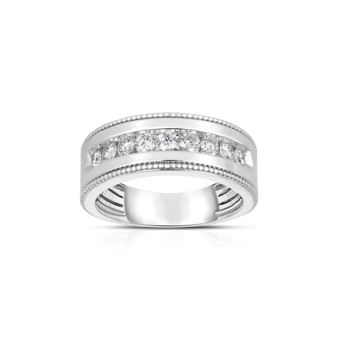 Men's Decorative Edge Wedding Band with Diamonds