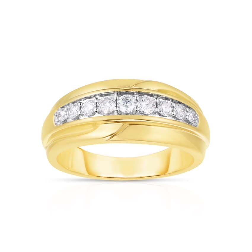 Men's Nine Diamond Half Carat Yellow Gold Wedding Band