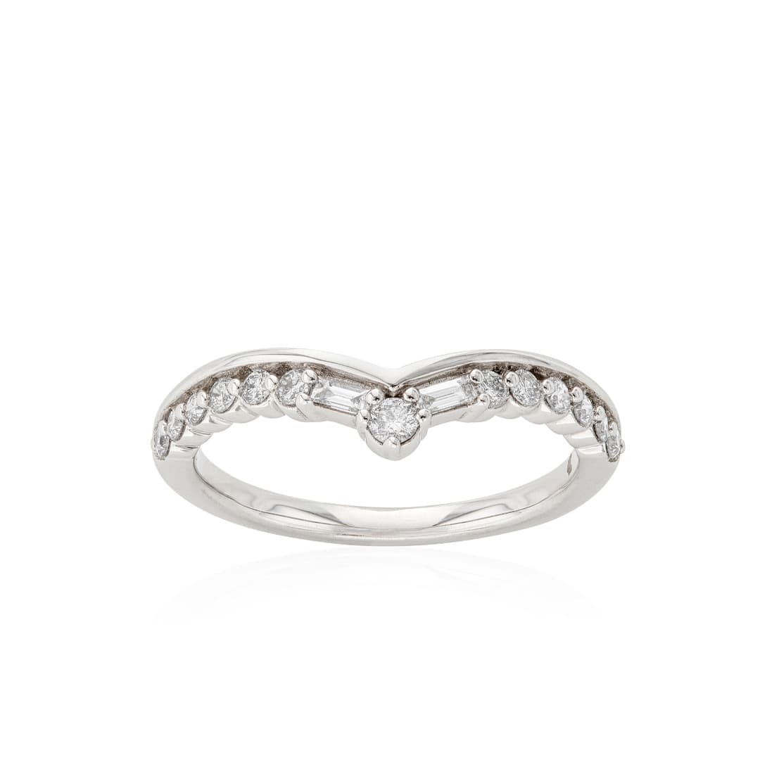 Round and Baguette Diamond V Shape Wedding Band