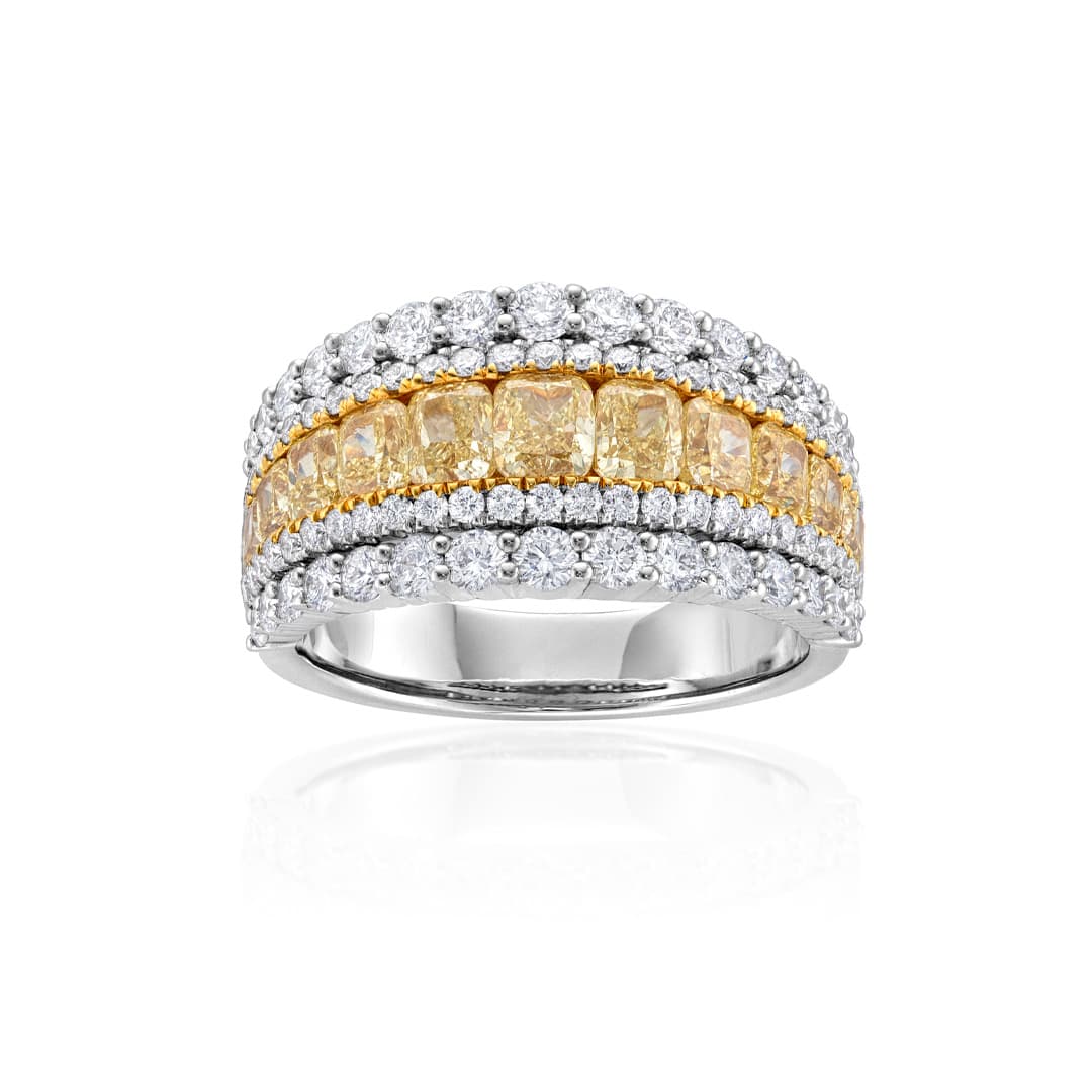 White and Fancy Yellow Diamond Anniversary Band