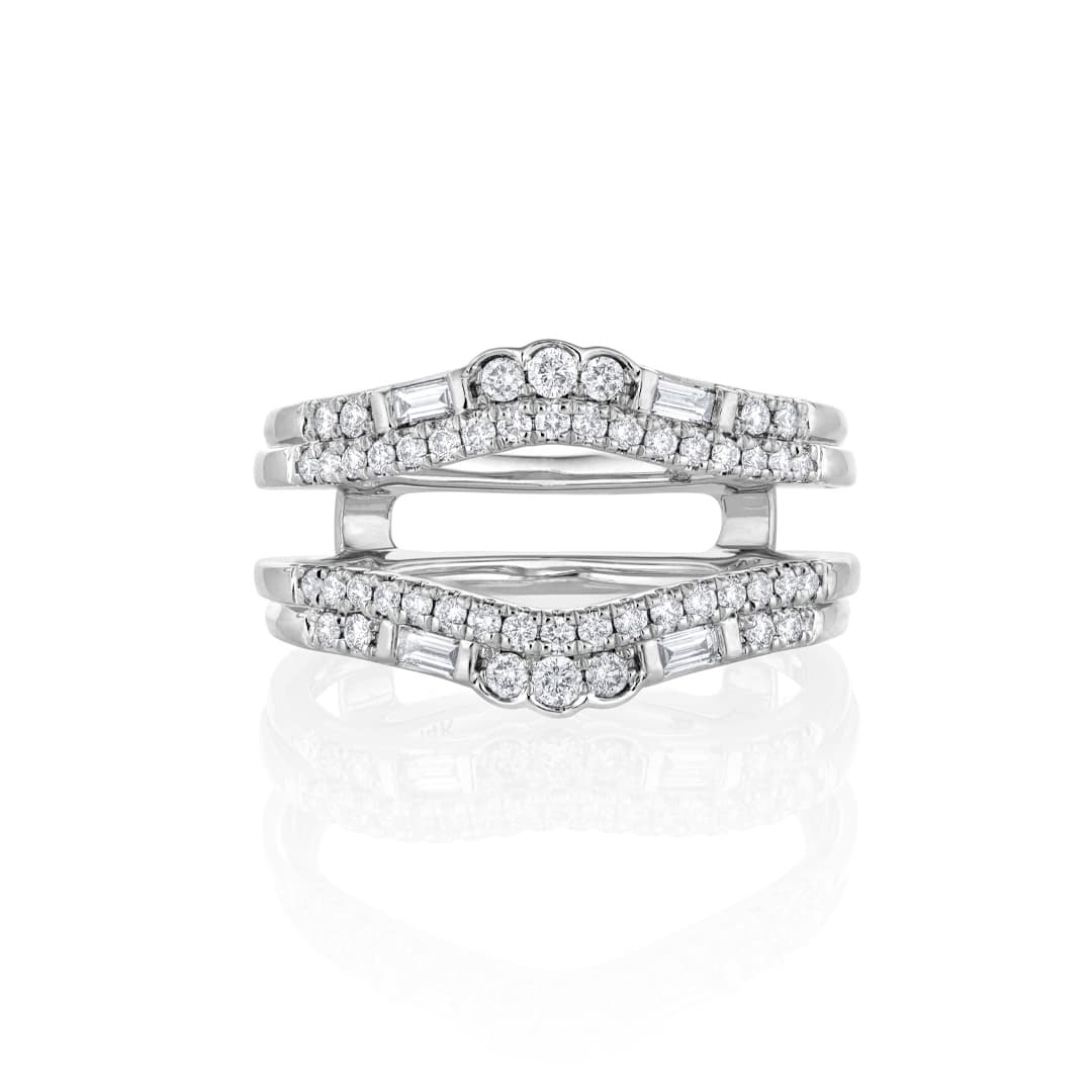 Double Row Curved White Gold Diamond Ring Guard Enhancer 0