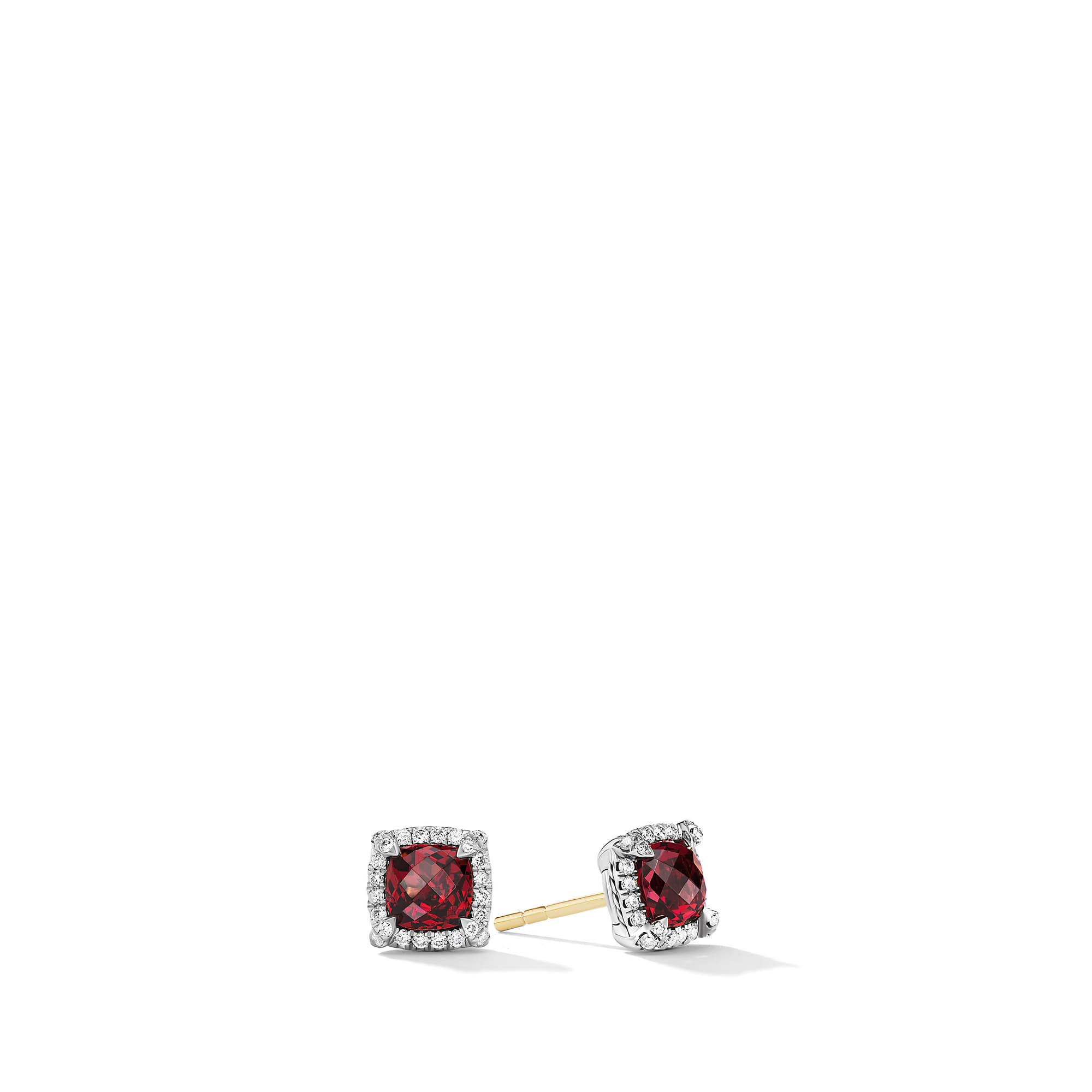 David Yurman Petite Chatelaine Pave Bezel Stud Earrings with Rhodolite Garnet and Diamonds