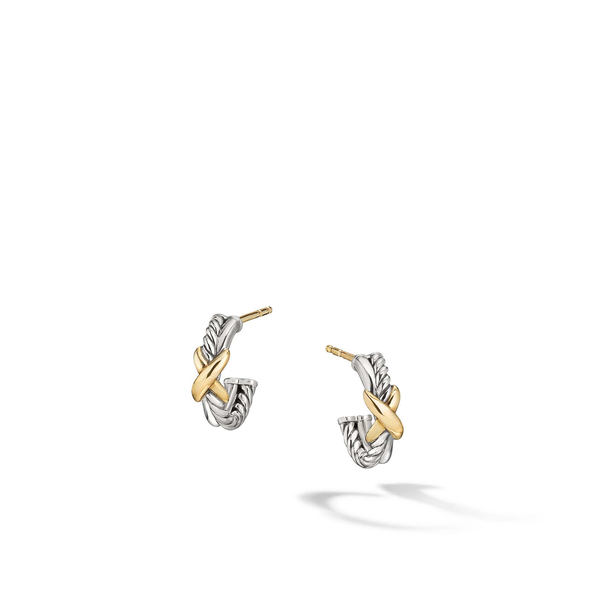 David Yurman Petite X Mini Hoop Earrings with 18k Yellow Gold