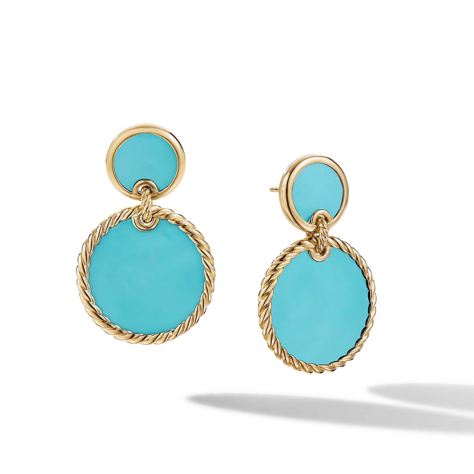 David Yurman DY Elements Double Drop Earrings in Gold with Turquoise