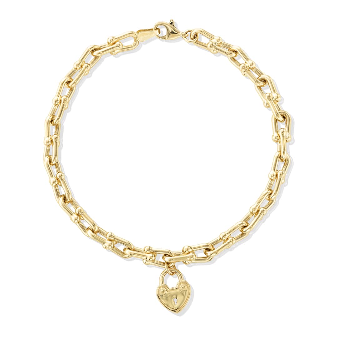 U-Shaped Yellow Gold Heart Locket Bracelet