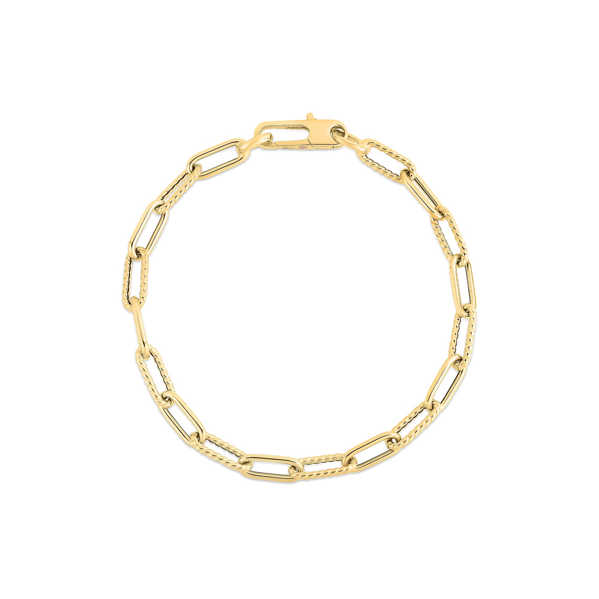 Roberto Coin Designer Gold Alternating Polished and Fluted Paperclip Link Bracelet