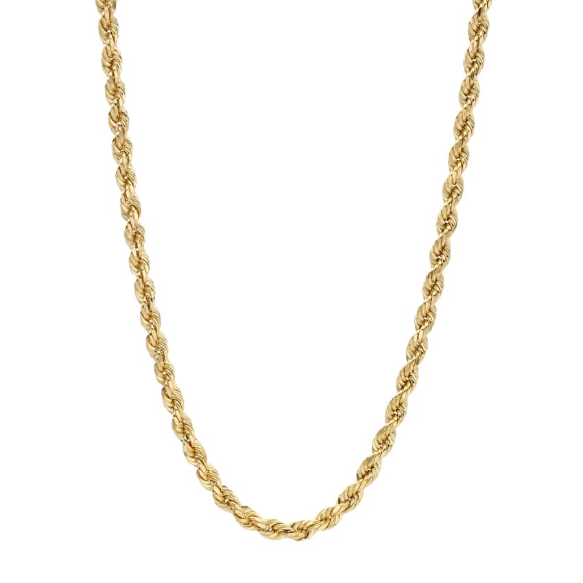 Mens 14K Yellow Gold Diamond Cut Rope 20 inches Chain Necklace, 4.3mm