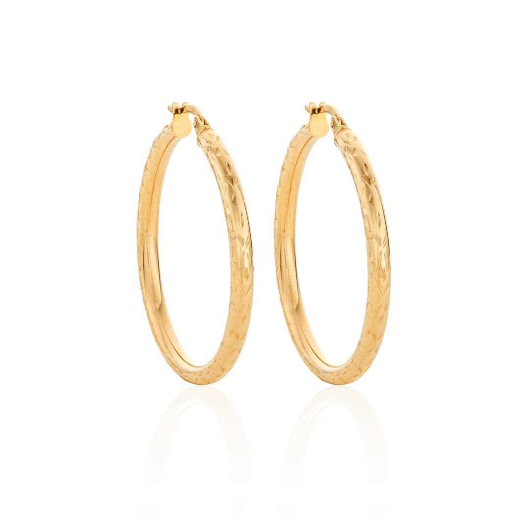 Yellow Gold Diamond-Cut 36mm Hoop Earrings