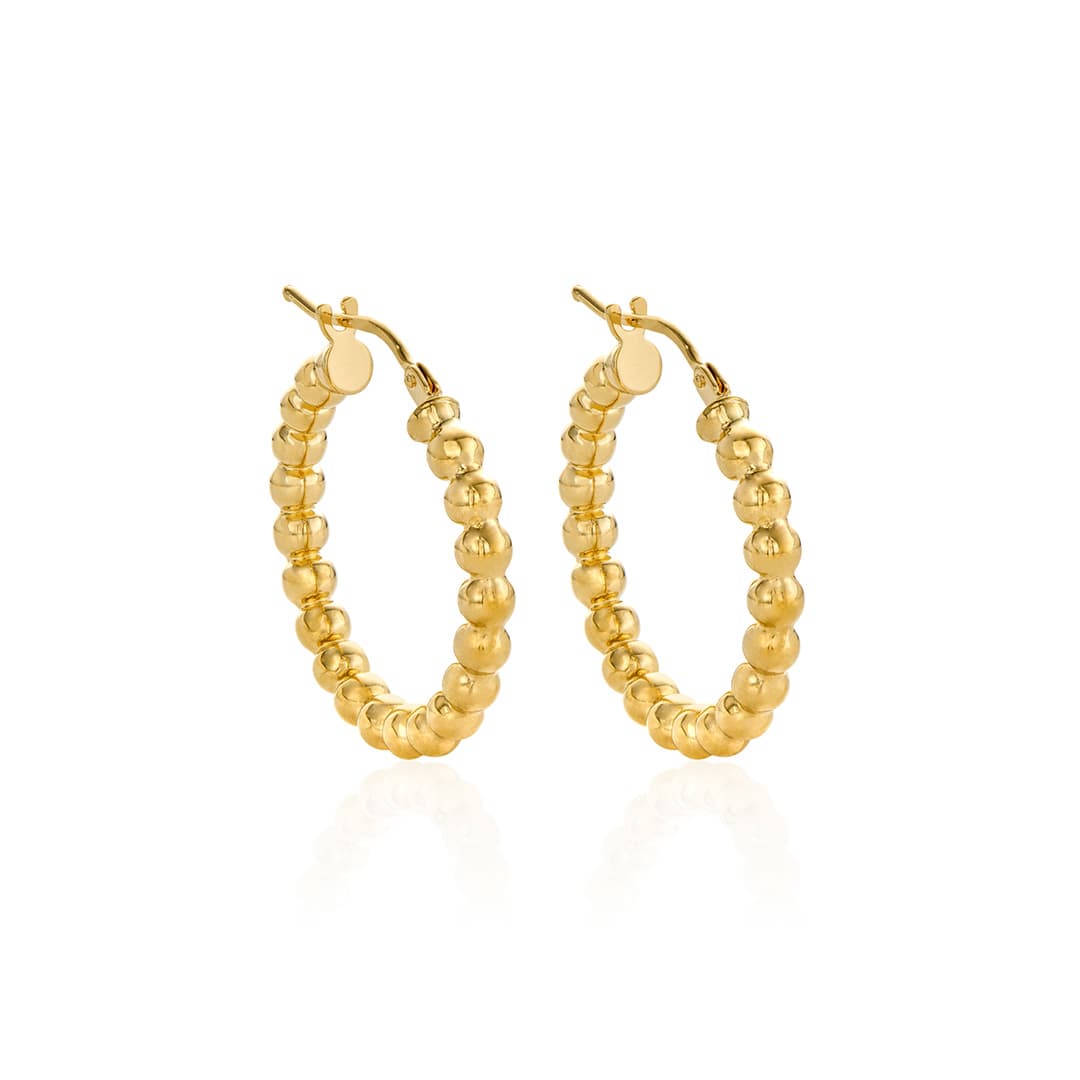 22mm Beaded Yellow Gold Hoop Earrings