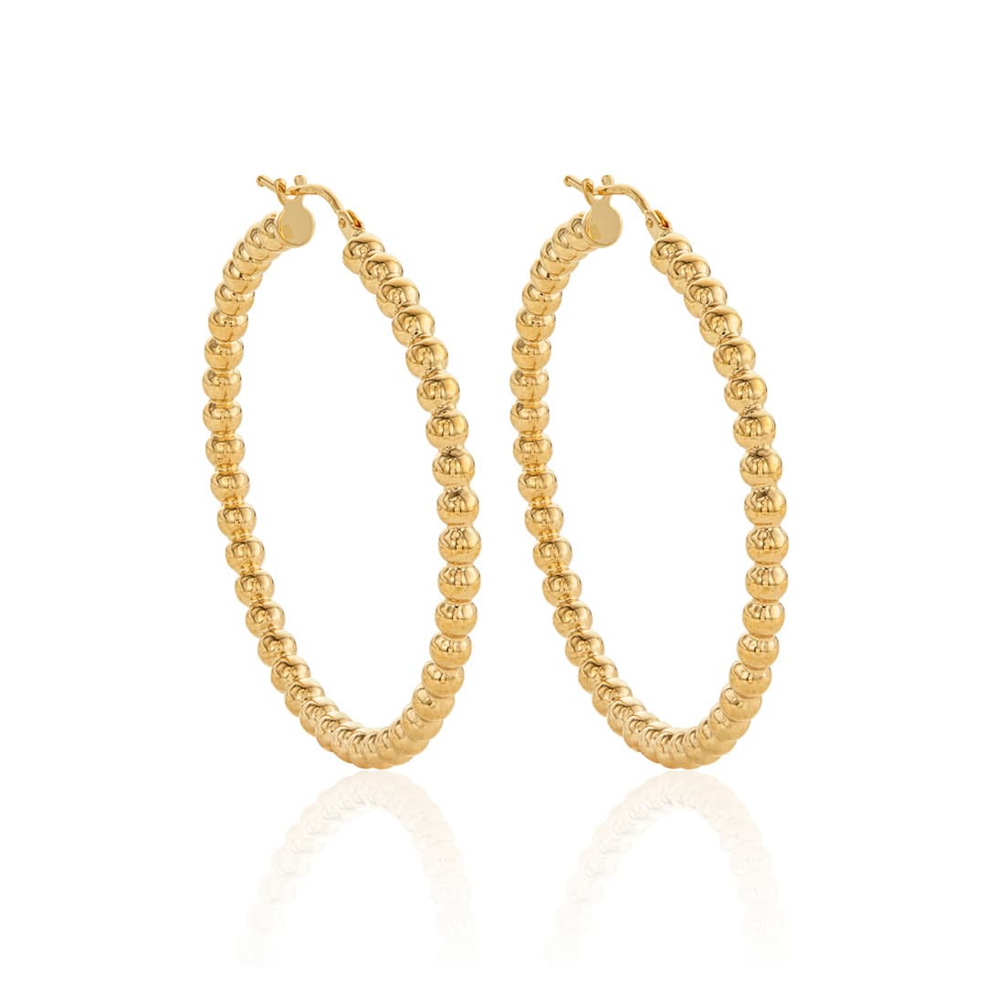 40mm Beaded Yellow Gold Hoop Earrings