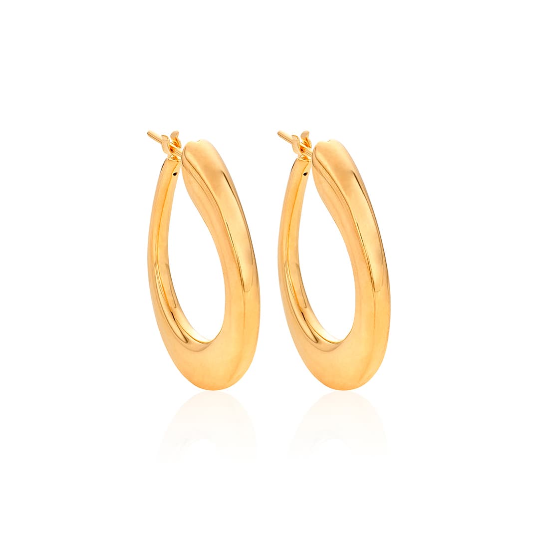 18k Yellow Gold Tapered Oval Hoop Earrings