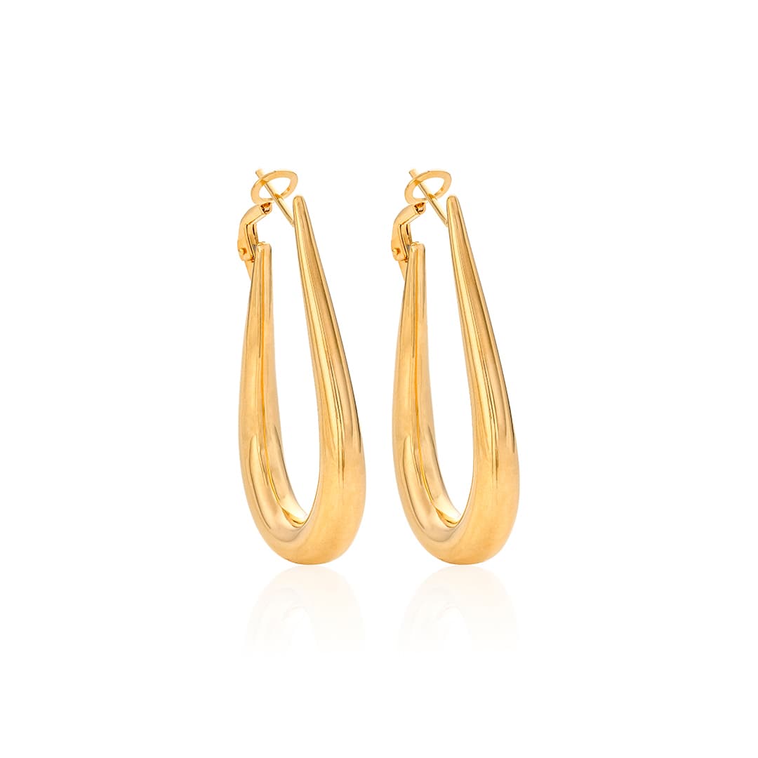 18k Yellow Gold Teardrop Shaped Hoop Earrings