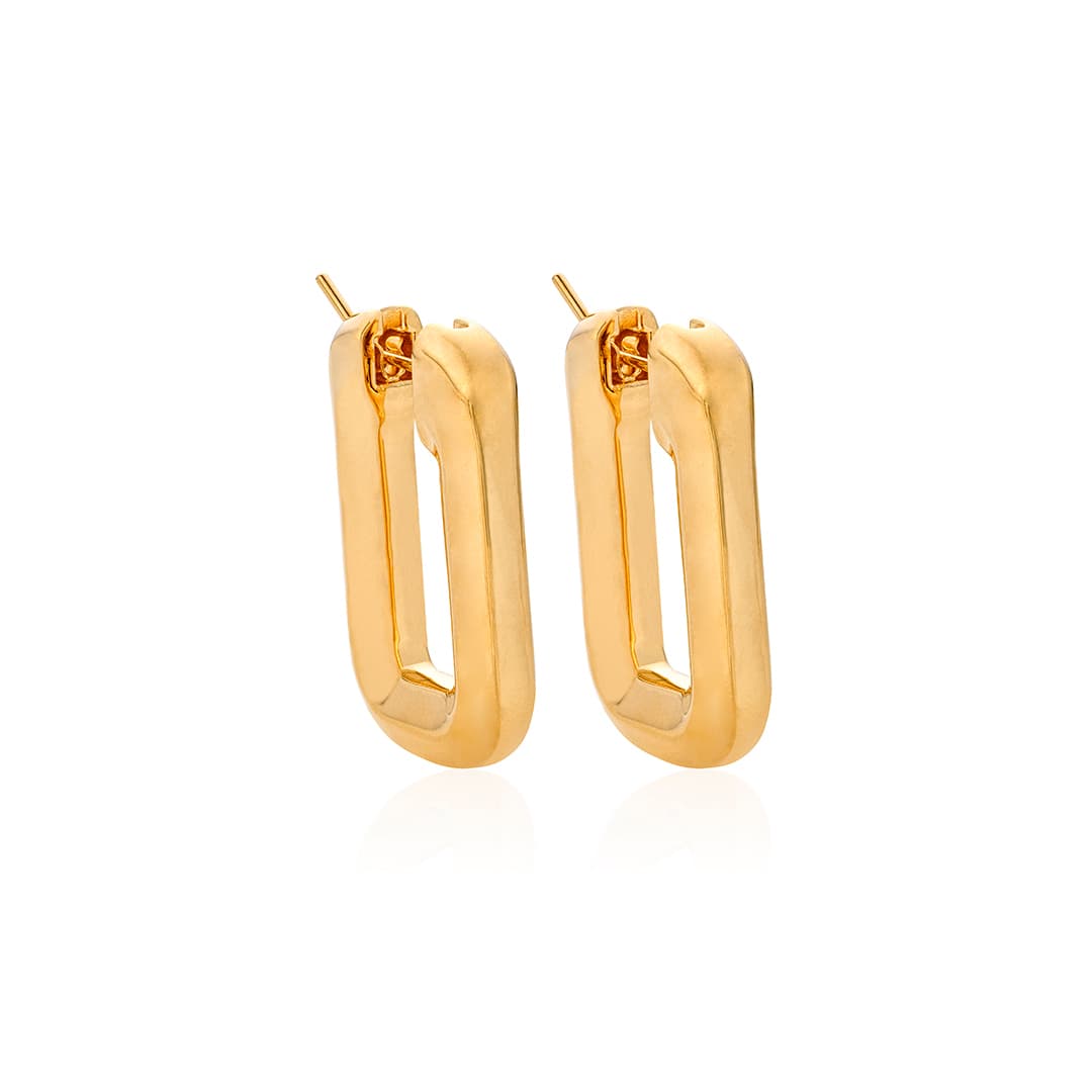 18k Yellow Gold Rectangular Hoop Earrings