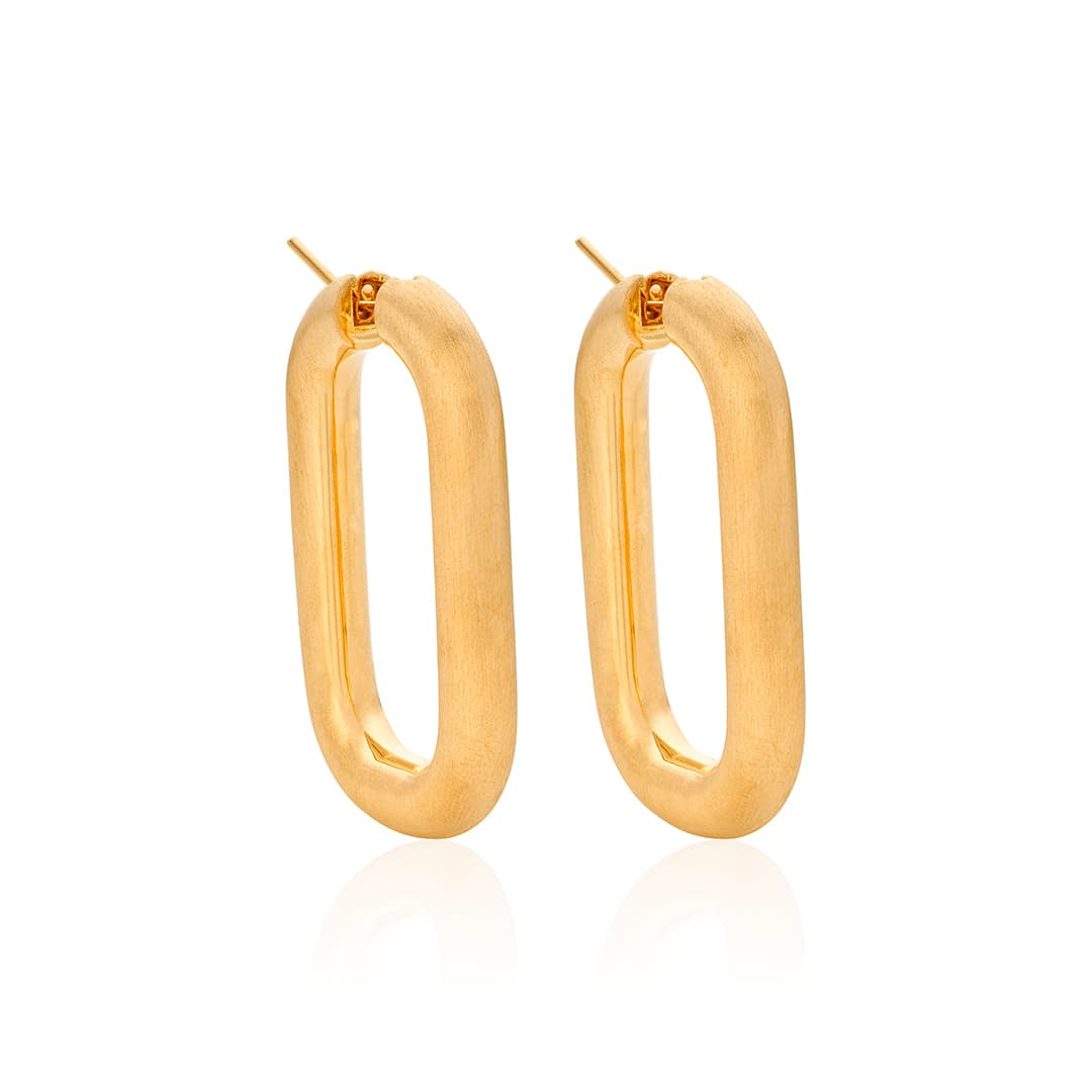 18k Yellow Gold Rounded Rectangle Hoop Earrings