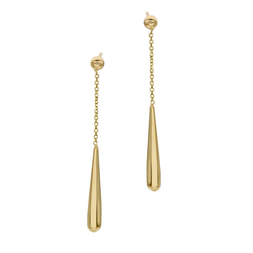 Yellow Gold Elongated Teardrop Earrings 0