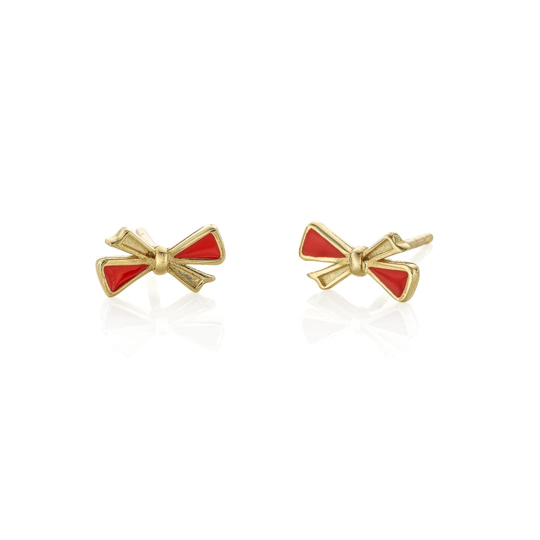 Child's Red Enamel Bow Stud Earrings 0