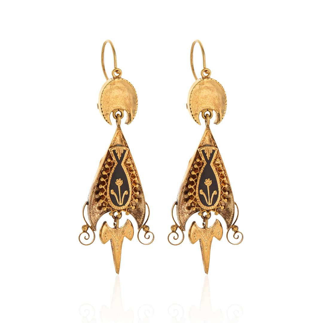 Estate Collection Victorian Yellow Gold and Enamel Dangle Earrings