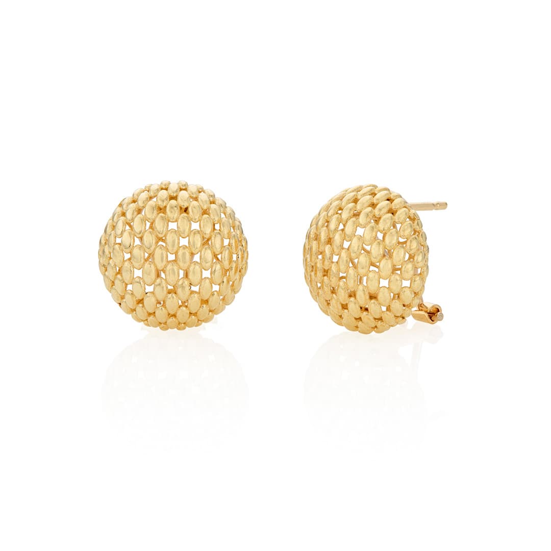 Gold Textured Round Domed Stud Earrings 0