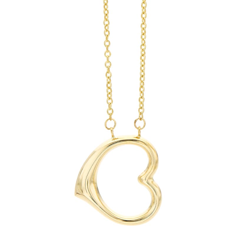 Yellow Gold Sideways Open Heart Pendant Necklace 0