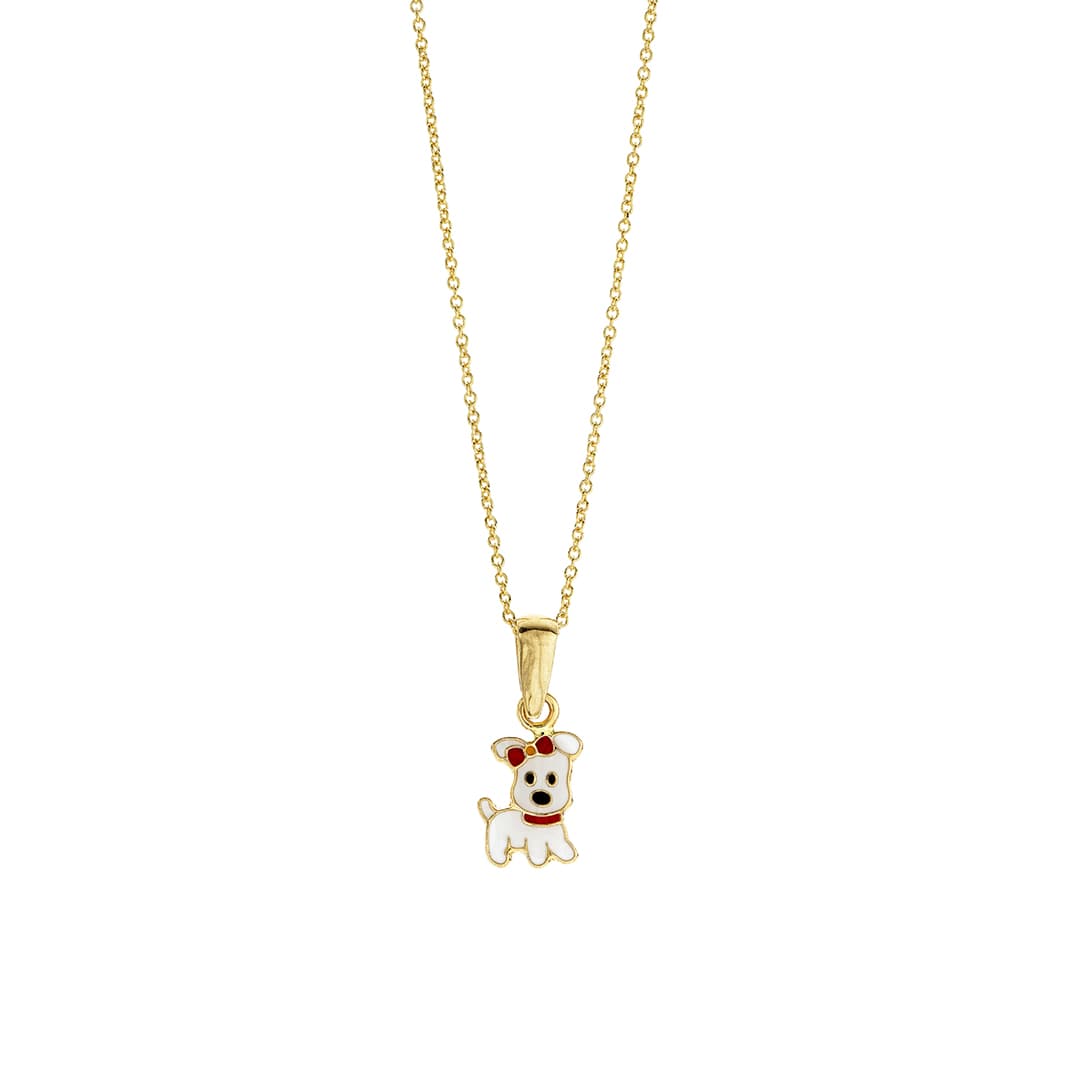 Child's White Dog Enamel Necklace