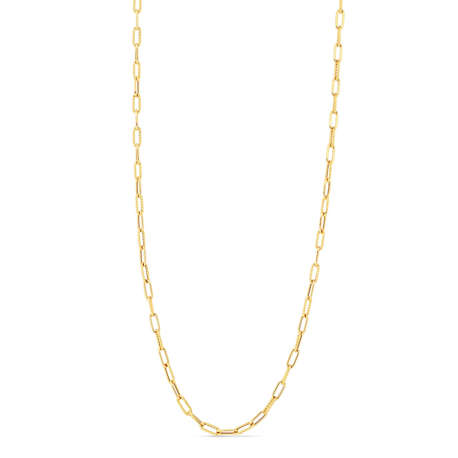 Roberto Coin Designer Gold Alternating Polished and Fluted Paperclip Link Chain, 17 Inches